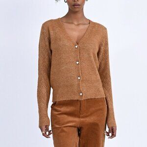 Molly Bracken V-Neck Cardigan with Heart Buttons- Size Small- Valentines Sweater